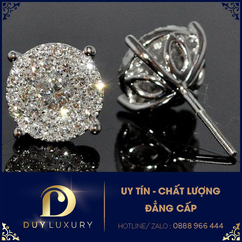 Bông Tai Nữ Vàng Trắng 10k 14k 18k Kim Cương Moissanite 