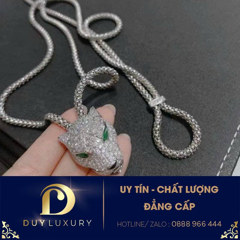 Dây chuyền Cartier Đầu Báo chế tác vàng nhập Hongkong, kim cương thiên nhiên