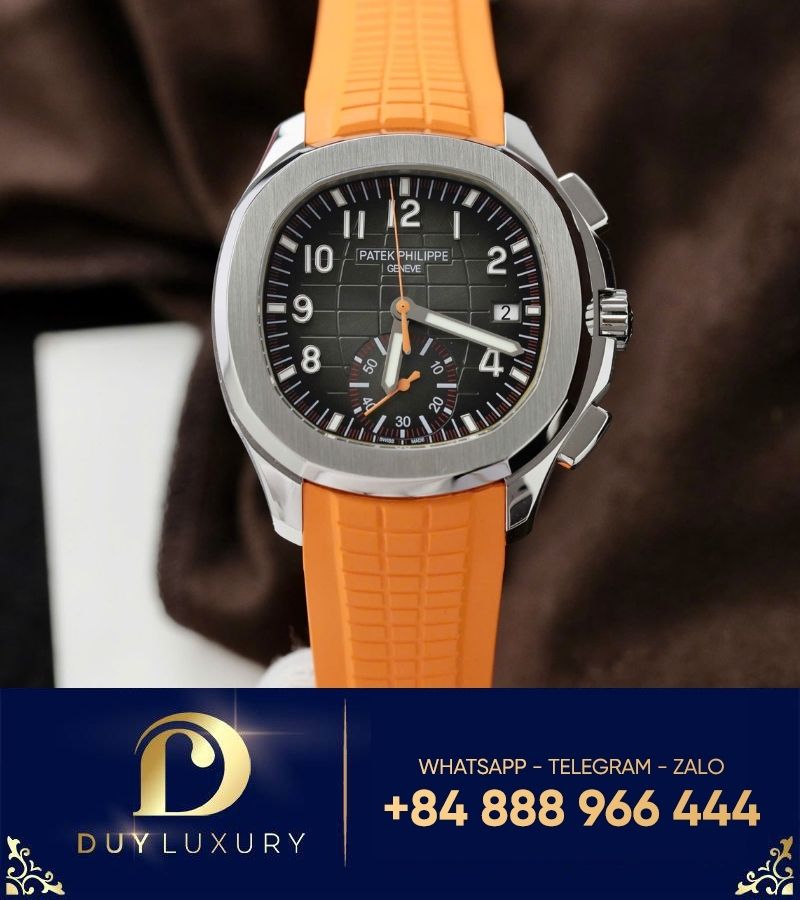 Đồng hồ PATEK PHILIPPE AQUANAUT CHRONOGRAPH 5968A-001 mặt đen dây cam replica