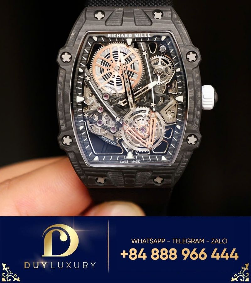 Đồng hồ Richard Mille  RM27-05 tourbillon Rafael Nadal độ dày 8,5mm vỏ carbon nhẹ 38g