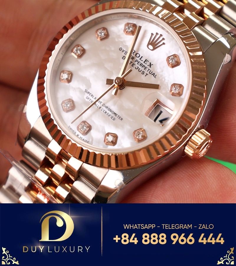 Đồng hồ Rolex Datejust 31mm bọc vàng GM up full option mặt MOP vân mây cọc số kim cương thiên nhiên