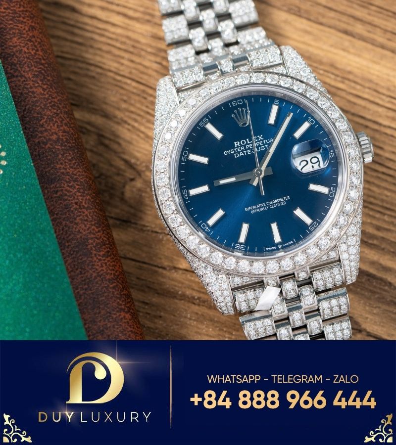 Đồng hồ Rolex Datejust 41mm 126334 Full moissanite blue dial jubilee