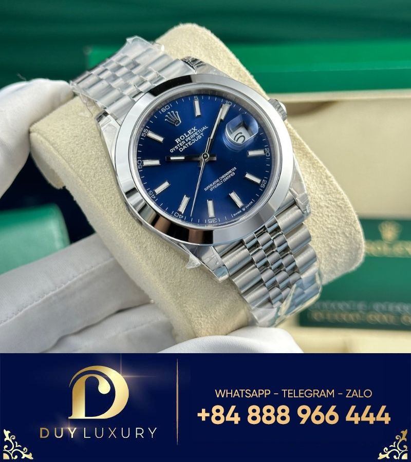 Đồng hồ Rolex Datejust mặt xanh dương viền trơn nhà máy vs 41mm cal 3235