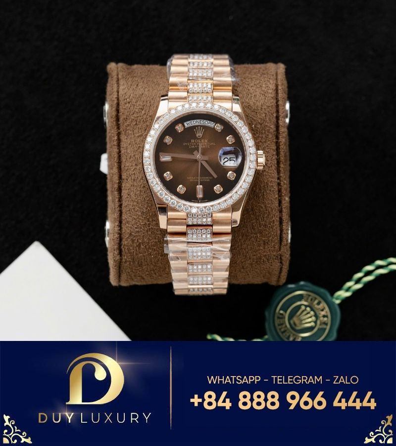 Đồng hồ Rolex Day Date 36  Bọc Vàng 18k Full Kim moissanite nặng 135g replica