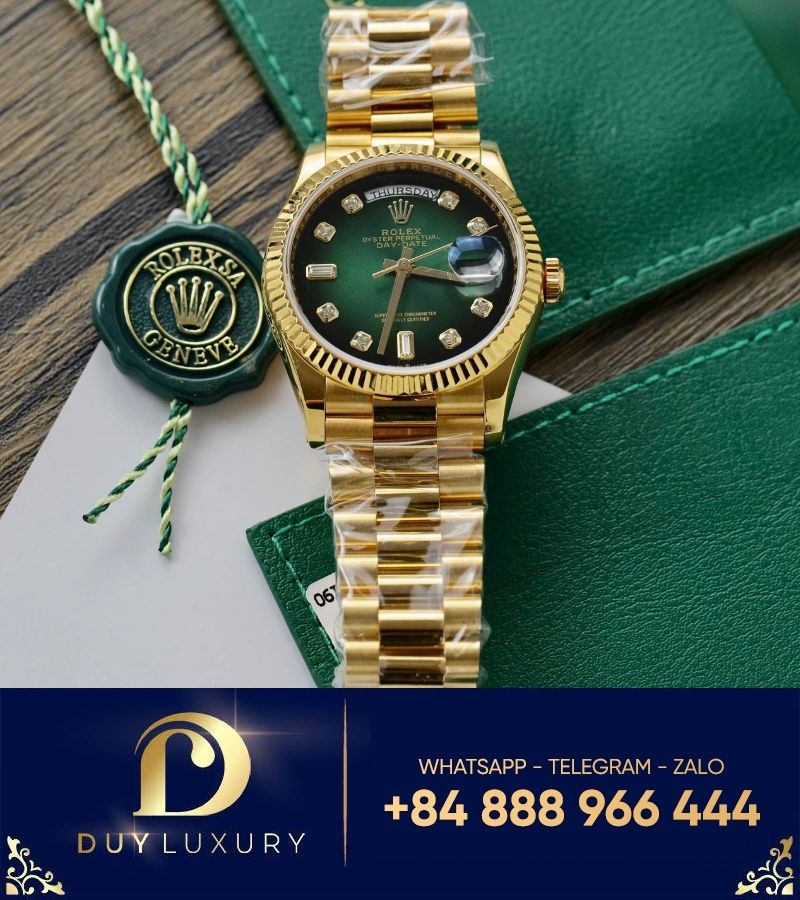 Đồng hồ Rolex Day-Date 36mm Green Diamond Dial 128238 bọc vàng 18k