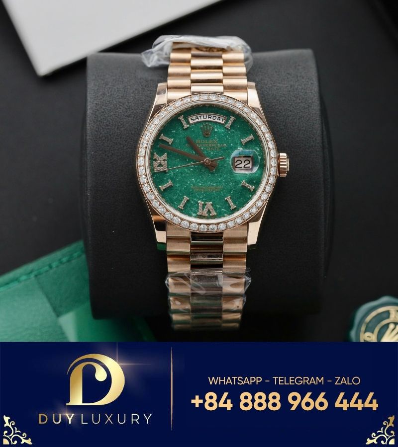 Đồng hồ Rolex Day-date bọc vàng mặt độ green viền moissanite