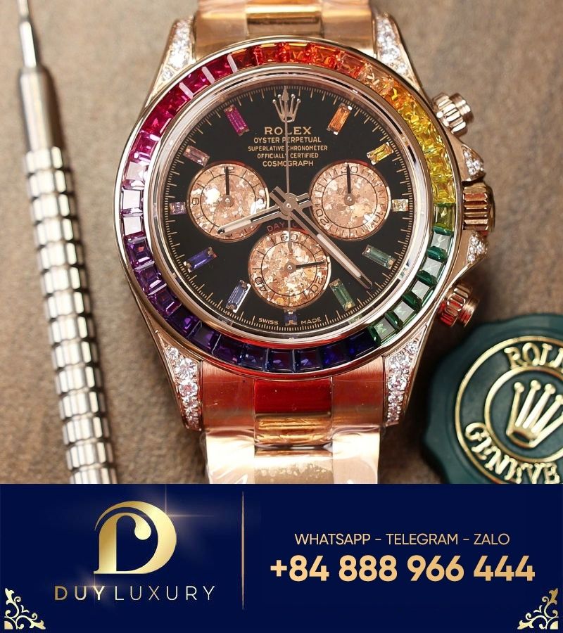 Đồng hồ Rolex Daytona 116595RBOW 'Rainbow' Rose Gold Black Dial king factory replica