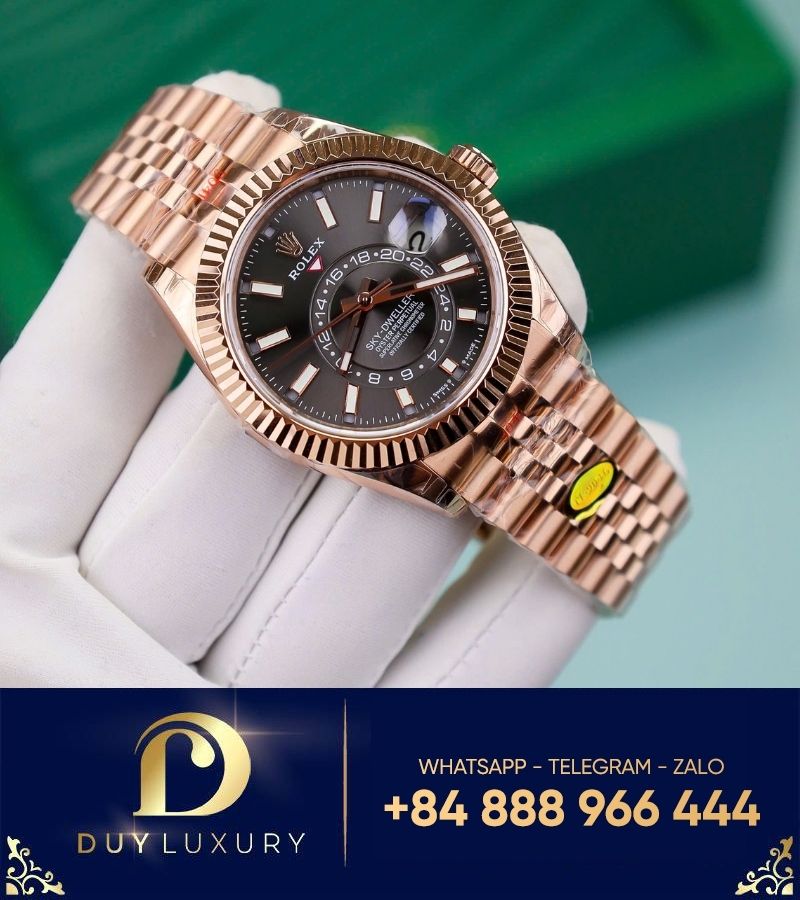 Đồng hồ Rolex Sky-Dweller gray dial Everose gold jubelee replica