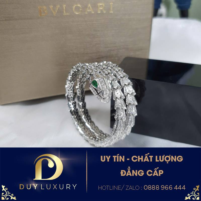 Lắc tay hình rắn Bvlgari Vàng trắng 18k, kim cương thiên nhiên