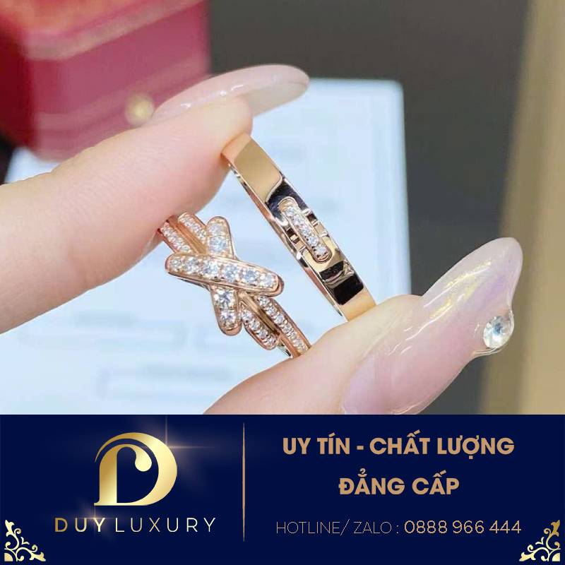 Nhẫn Chaumet vàng hồng 18k kim cương thiên nhiên