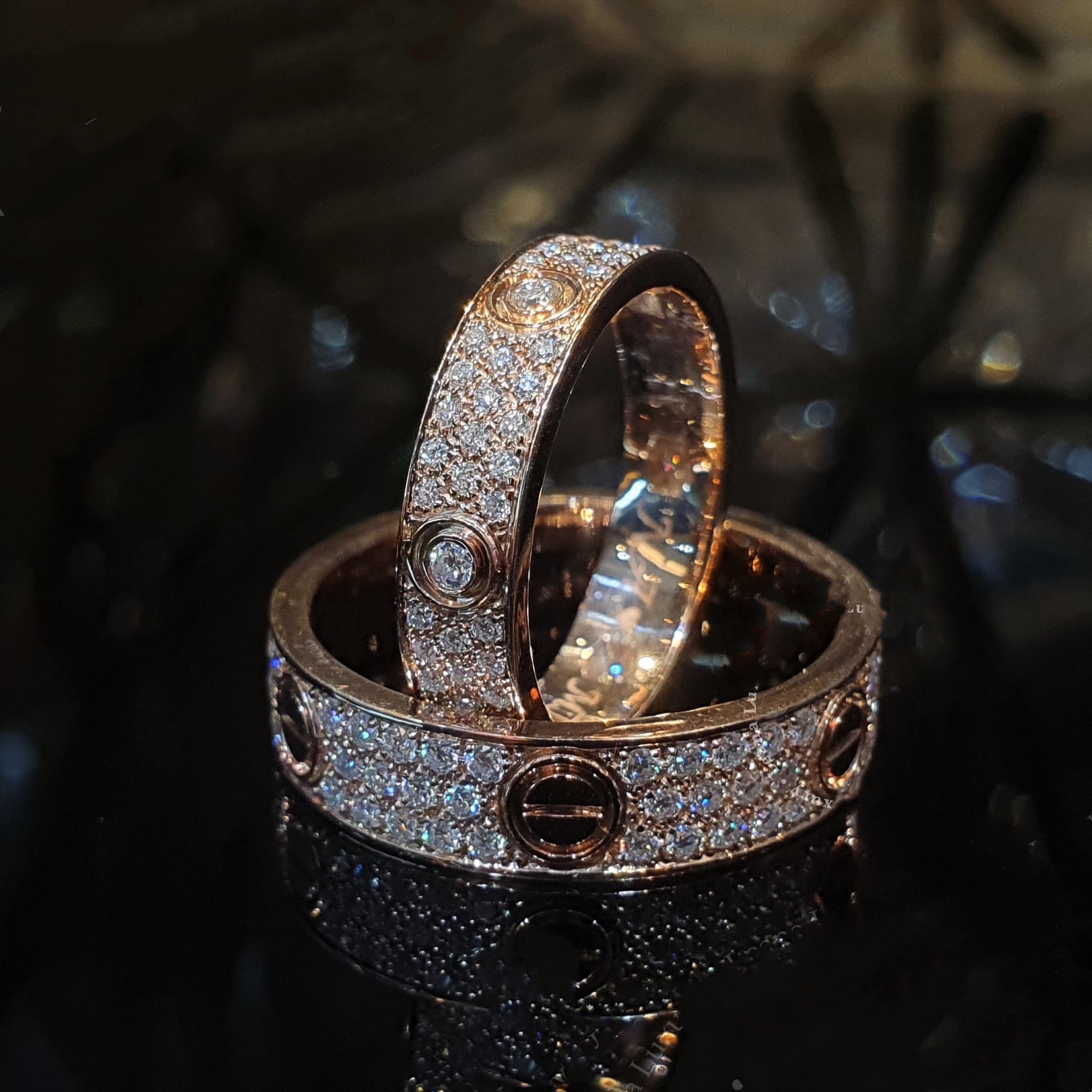 Nhẫn Đôi Cartier vàng hồng 10k 14k 18k kim cương moissanite 