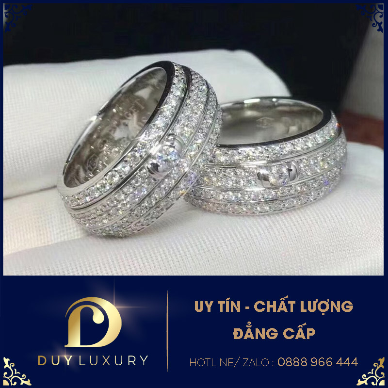 Nhẫn Đôi Vàng Trắng 10k 14k 18k KIm Cương Moissanite 