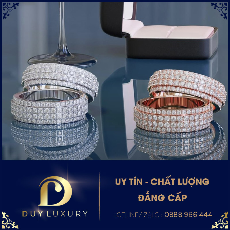 Nhẫn Đôi Xoay Vàng 10k 14k 18k Kim Cương Moissanite