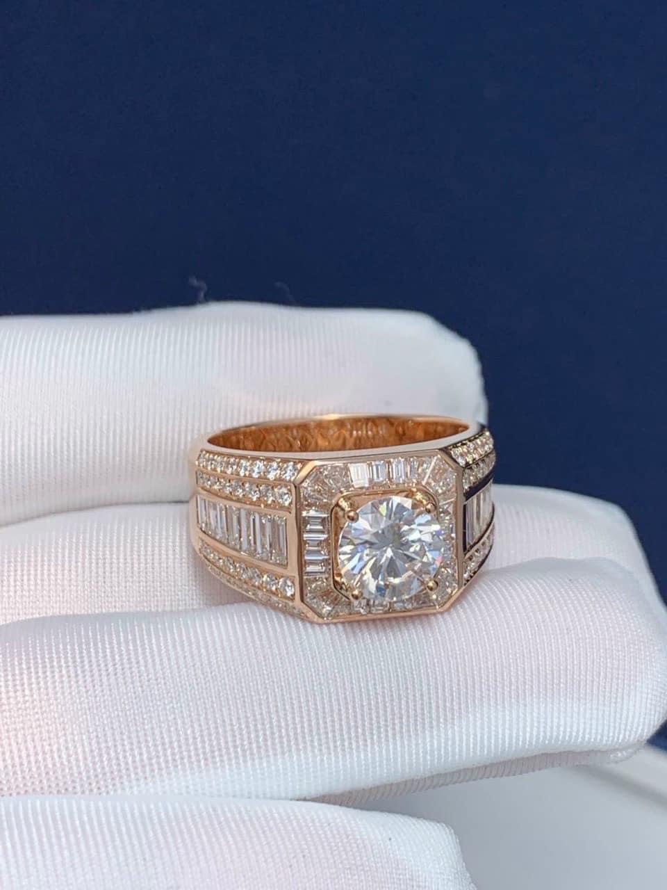 Nhẫn Nam Chế Tác Vàng Hồng 10k Kim Cương Moissanite 