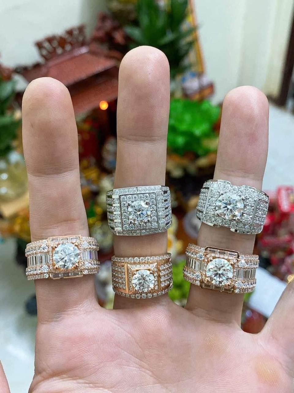 Nhẫn Nam Chế Tác Vàng Trắng Vàng Hông kim cương moissanite 