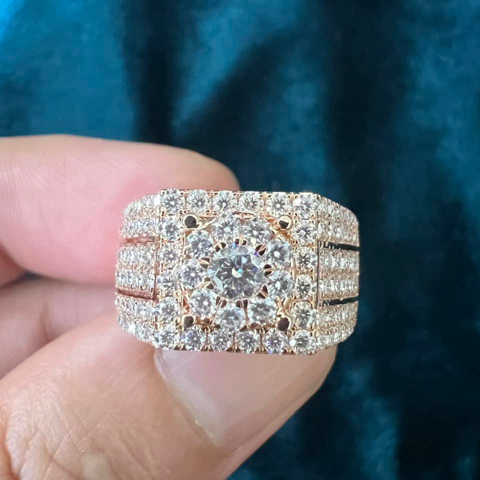 Nhẫn Nam Thiết Kế Vàng Hồng 10k Kim Cương Moissanite 