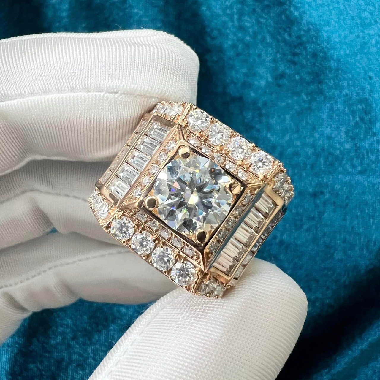 Nhẫn Nam Thiết Kế Vàng Hồng 10k Kim Cương Moissanite 