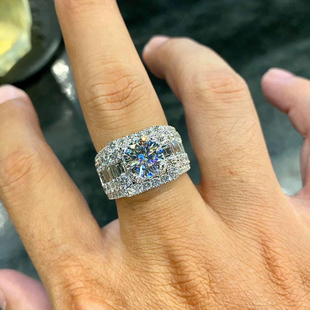 Nhẫn Nam Thiết Kế Vàng Trắng 10k kim cương moissanite 