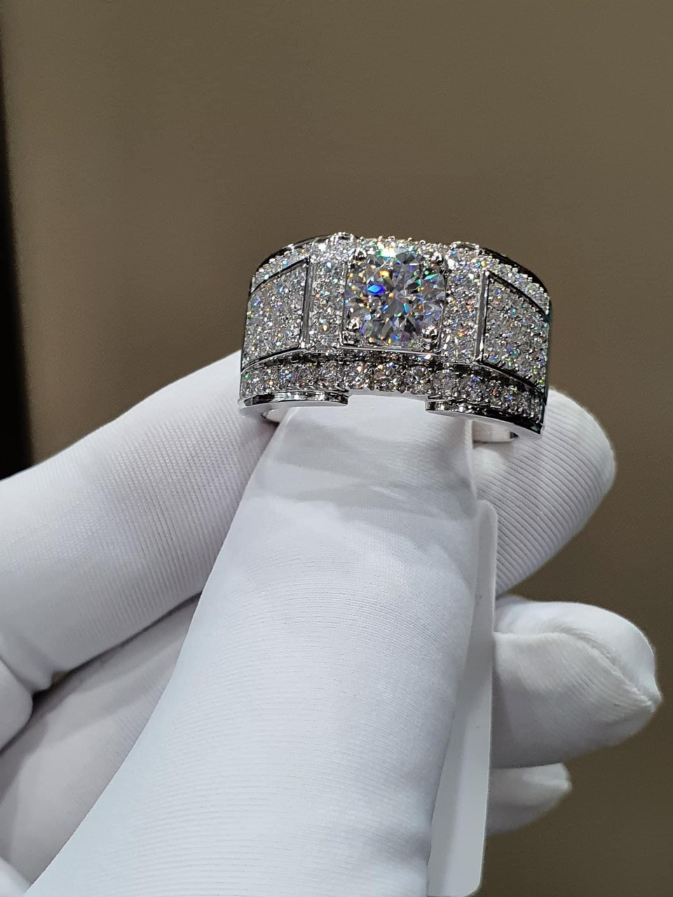 Nhẫn Nam Thiết Kế Vàng Trắng 10k Kim Cương Moissanite 