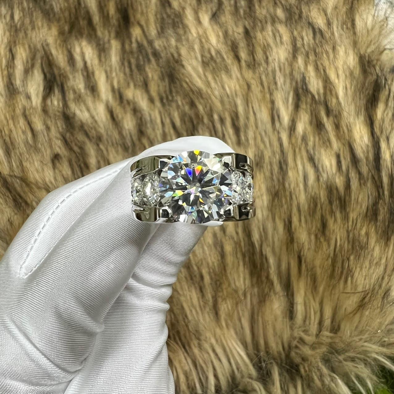 Nhẫn Nam Thiết Kế Vàng Trắng 10k Kim Cương Moissanite 