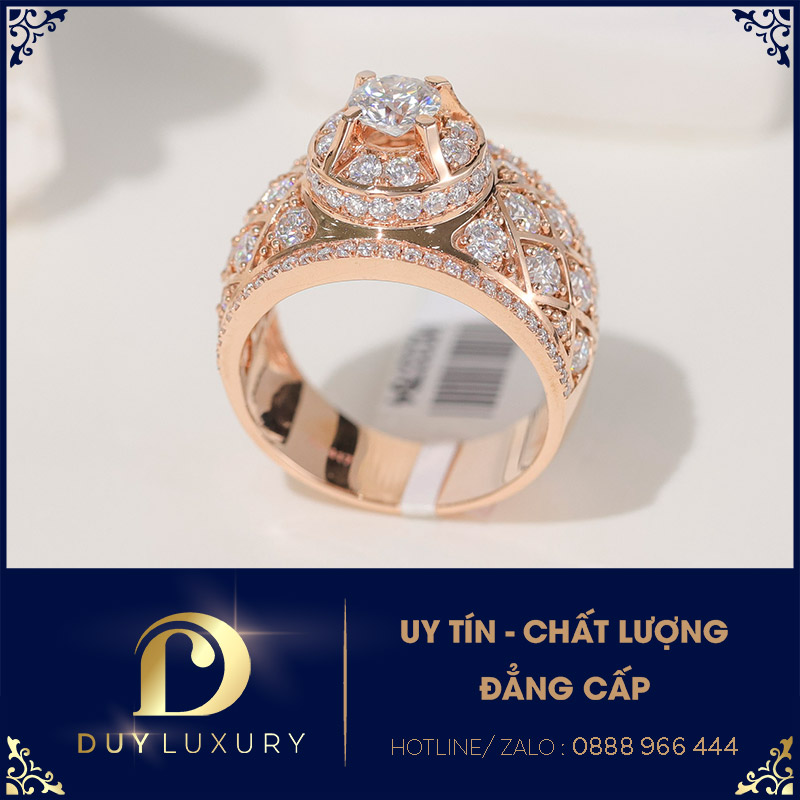 Nhẫn nam vàng hồng 10k,14k,18k kim cương moissanite