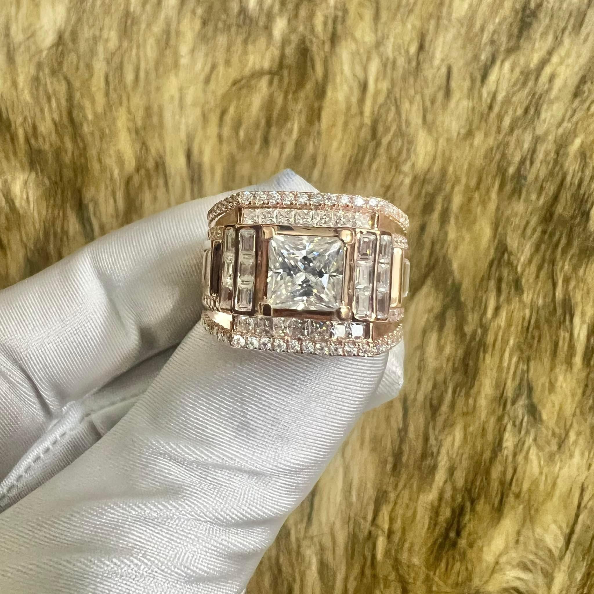 Nhẫn Nam Vàng Hồng 10k 14k 18k Kim Cương Moissanite 