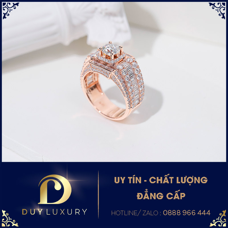 Nhẫn nam vàng hồng 10k,14k,18k kim cương moissanite