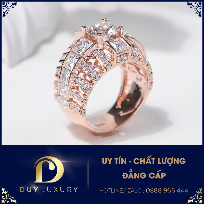 Nhẫn Nam Vàng Hồng 10k 14k 18k Kim Cương Moissanite 