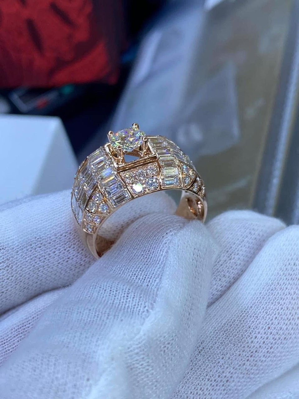 Nhẫn Nam Vàng Hồng 10k Kim Cương Moissanite 