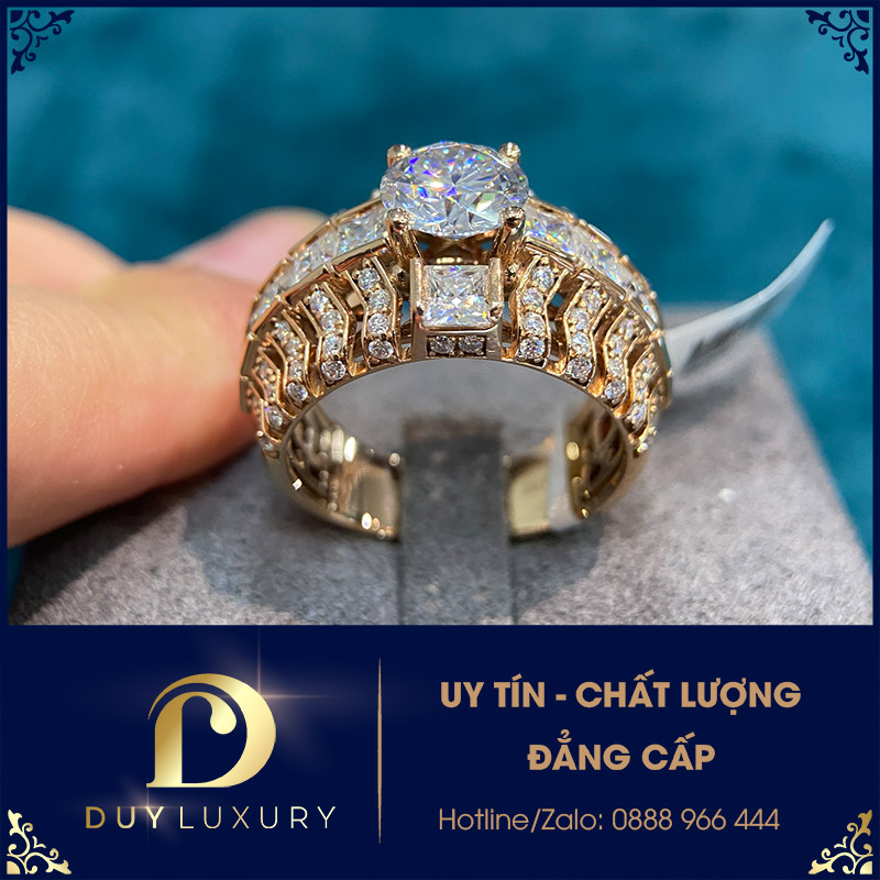 Nhẫn Nam Vàng Hồng 10k14k 18k Viên Chủ Kim Cương Moissanite DL0136