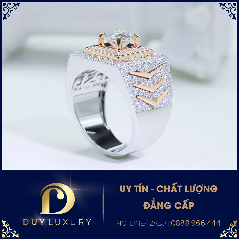 Nhẫn nam vàng trắng 10k,14k,18k kim cương moissanite