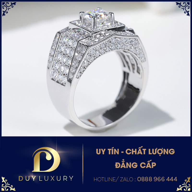 Nhẫn nam vàng trắng 10k,14k,18k kim cương moissanite