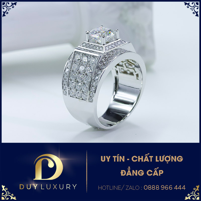 Nhẫn nam vàng trắng 10k,14k,18k kim cương moissanite