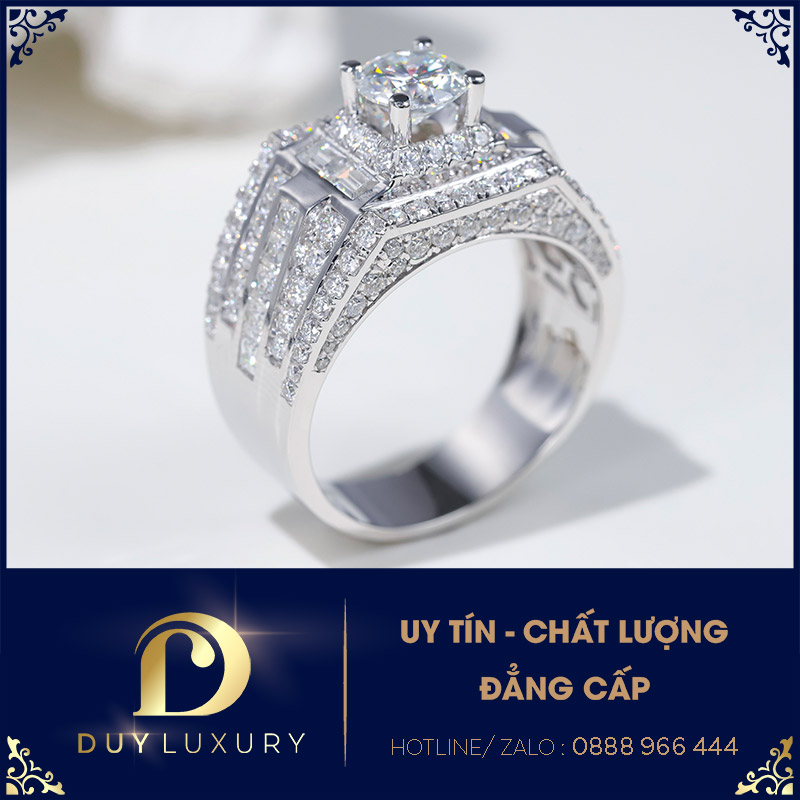 Nhẫn nam vàng trắng 10k,14k,18k kim cương moissanite