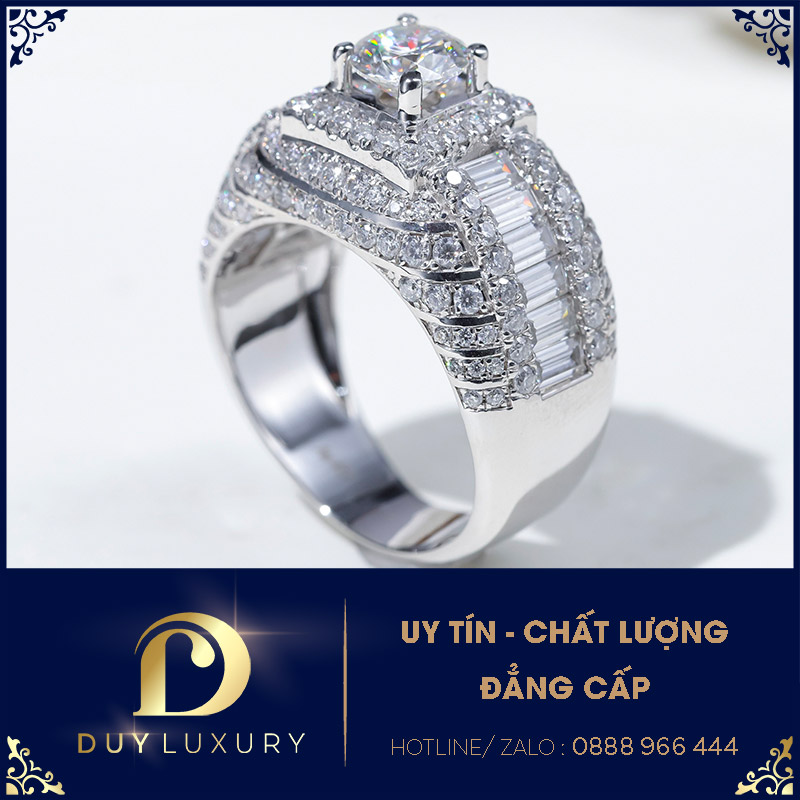 Nhẫn nam vàng trắng 10k,14k,18k kim cương moissanite