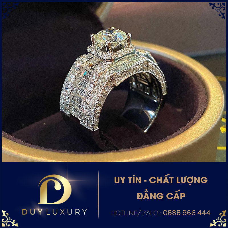 NHẫn Nam Vàng Trắng 10k 14k 18k Kim Cương Moissanite DL0033