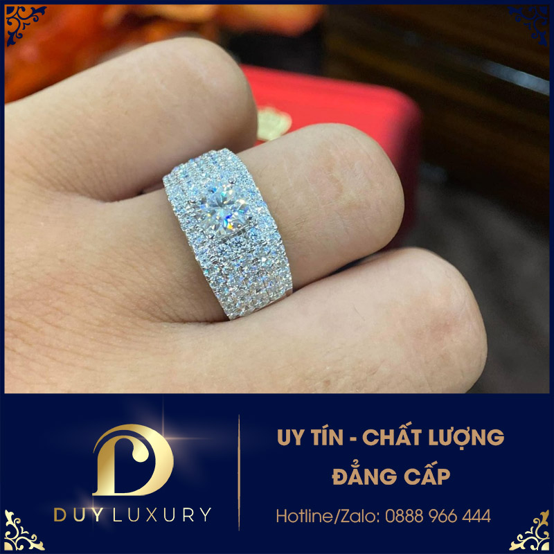 Nhẫn Nam Vàng Trắng 10k 14k 18k Kim Cương Moissanite DL0117