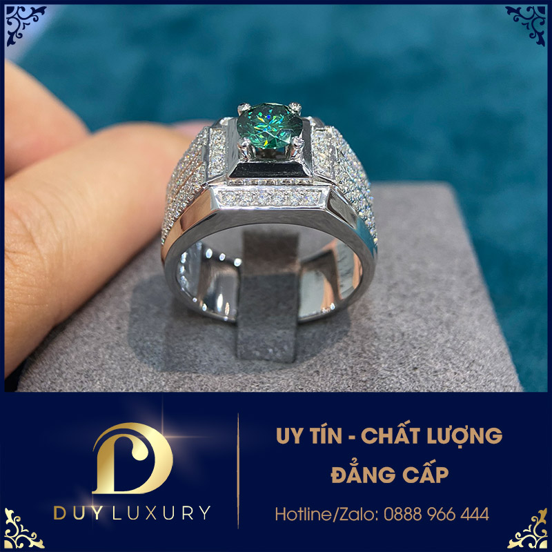 Nhẫn Nam Vàng Trắng 10k 14k 18k Kim Cương Moissanite Viên Chủ Đá Cao Cấp DL0142