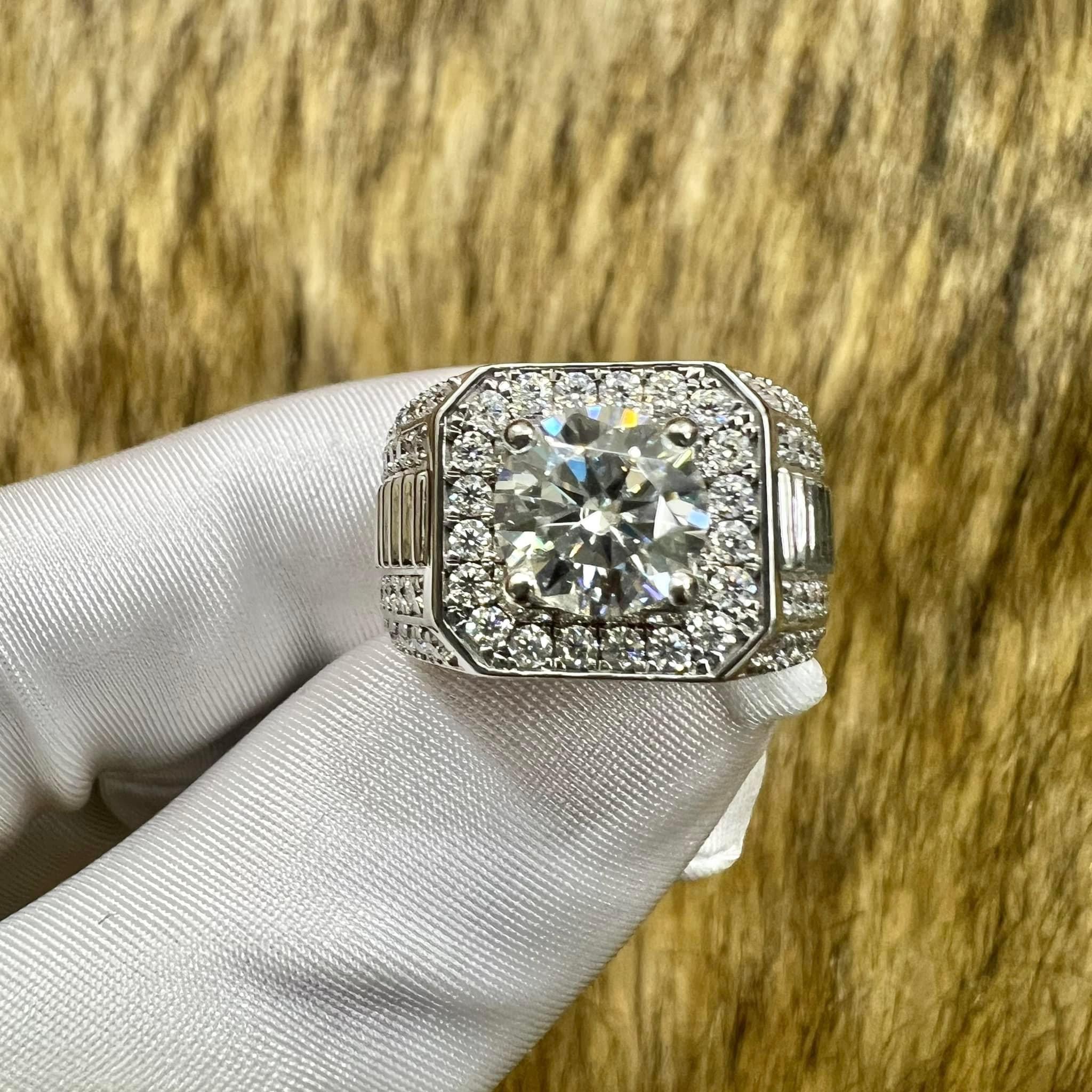 Nhẫn Nam Vàng Trắng 10k 14k 18k Kim Cương Moissanite