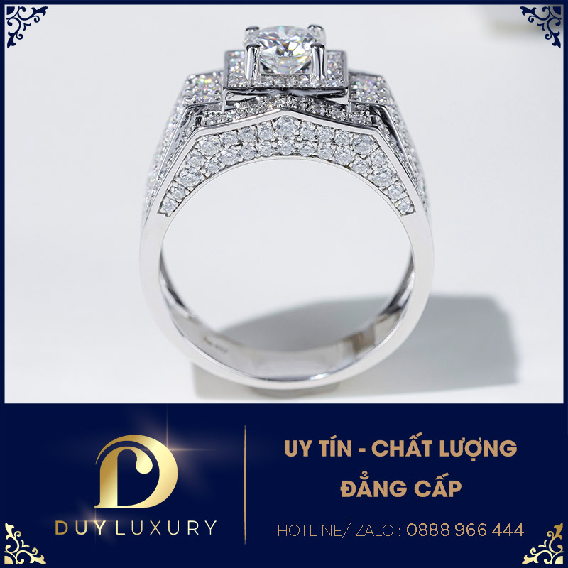 Nhẫn Nam Vàng Trắng 10k 14k 18k Kim Cương Moissanite