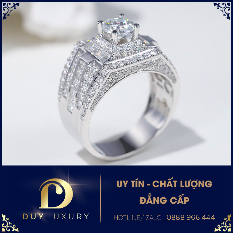 Nhẫn Nam Vàng Trắng 10k 14k 18k Kim Cương Moissanite