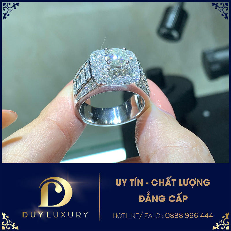 Nhẫn Nam Vàng Trắng 10k 14k 18k Kim Cương Moissanite