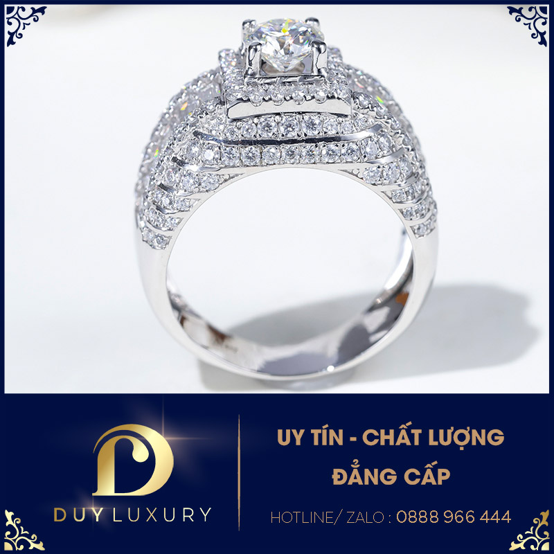 Nhẫn Nam Vàng Trắng 10k 14k 18k Kim Cương Moissanite