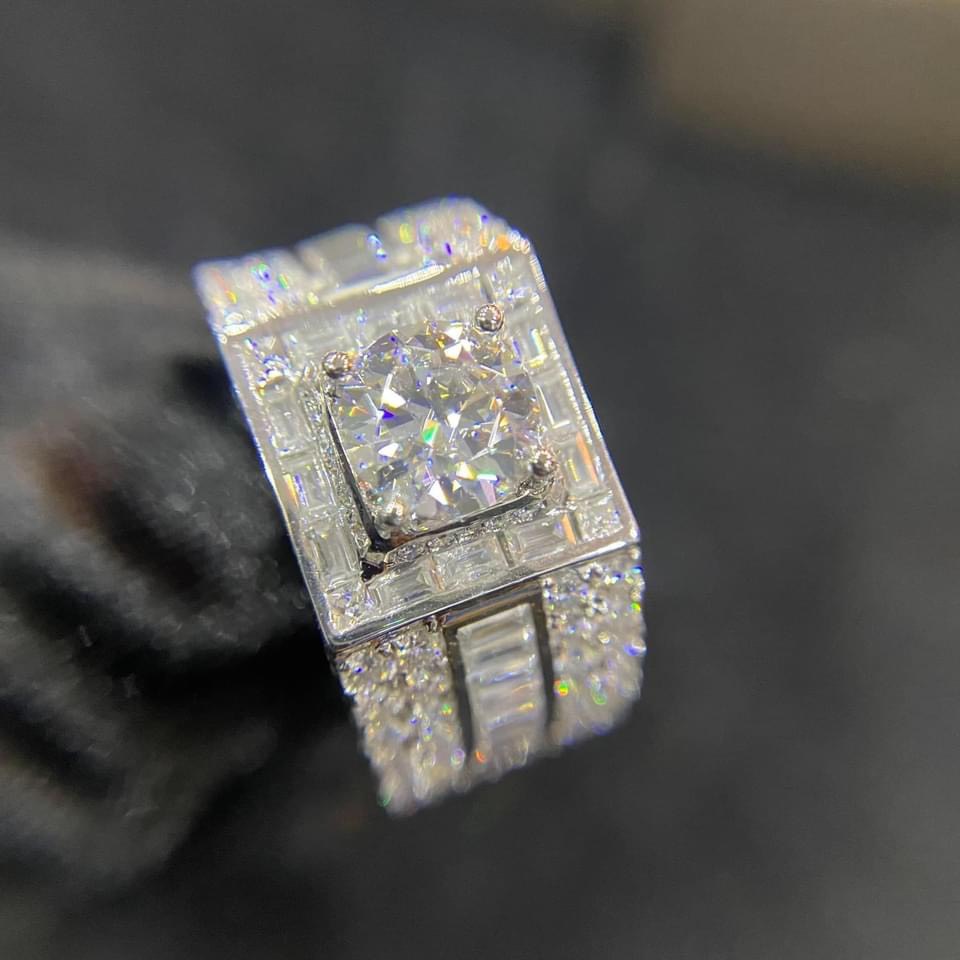 Nhẫn Nam Vàng Trắng 10k kim cương moissanite 