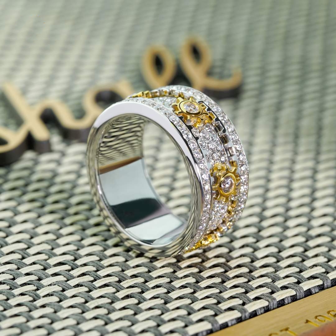 Nhẫn Nam Xoay Vàng 10k 14k 18k Kim Cương Moissanite