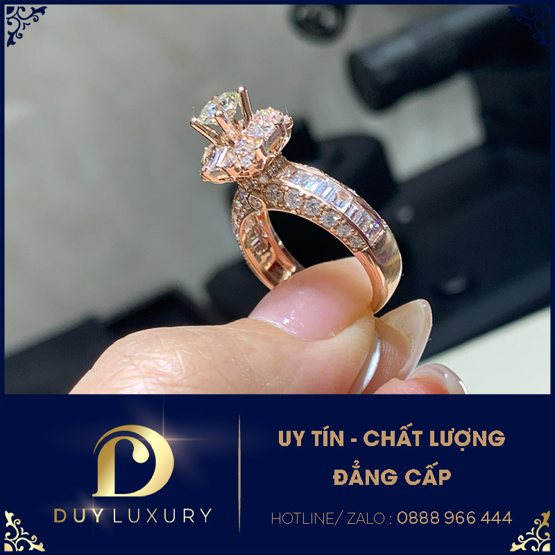 Nhẫn Nữ Vàng Hồng 10k 14k 18k Kim Cương Moissanite 