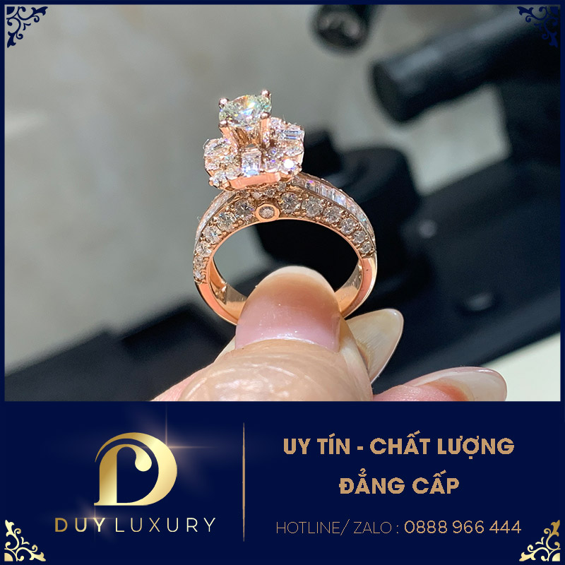 Nhẫn Nữ Vàng Hồng 10k 14k 18k Kim Cương Moissanite