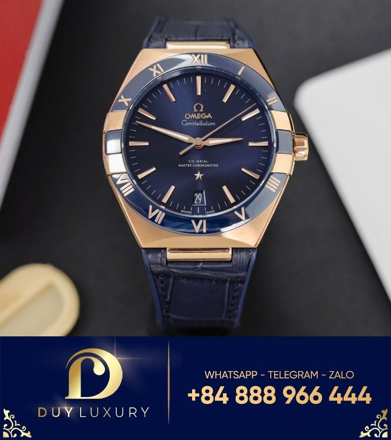 OMEGA CONSTELLATION VÀNG HỒNG MẶT XANH BLUE