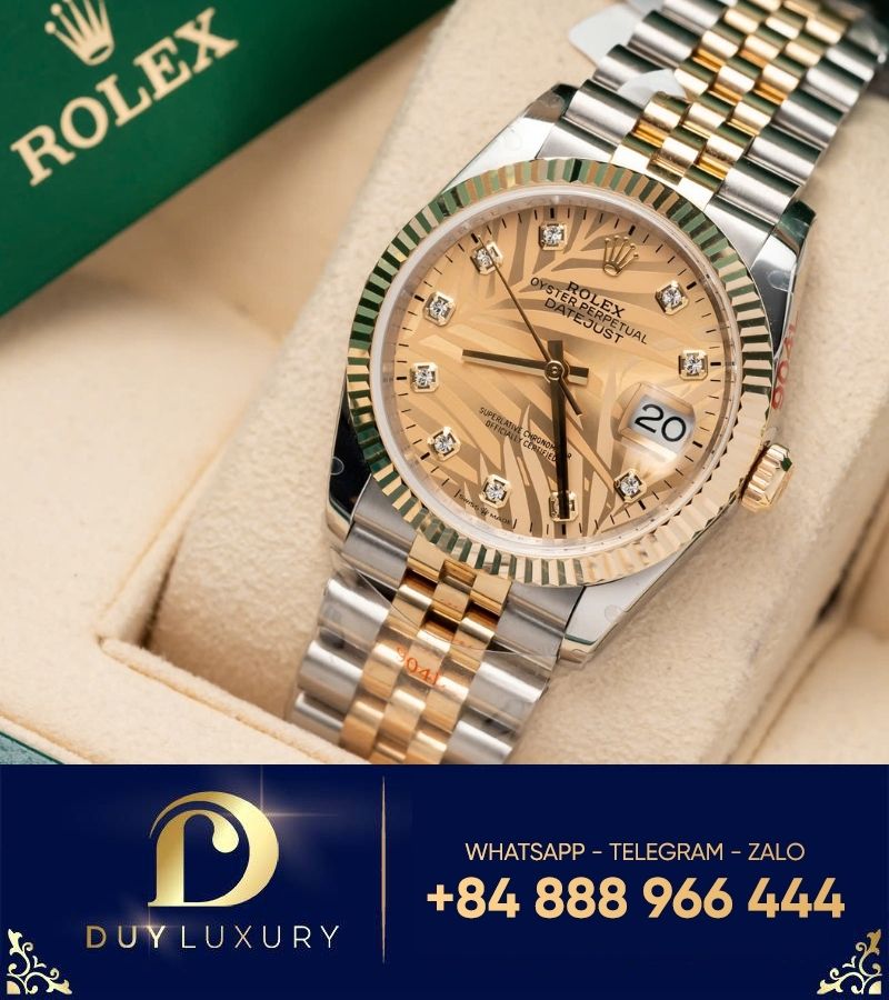 Rolex DateJust size 36MM 126233 Mặt Số Cây Lá Nhiệt Đới Vàng Champagne Demi Bọc Vàng 10K nhà máy GM Factory Rep 1:1