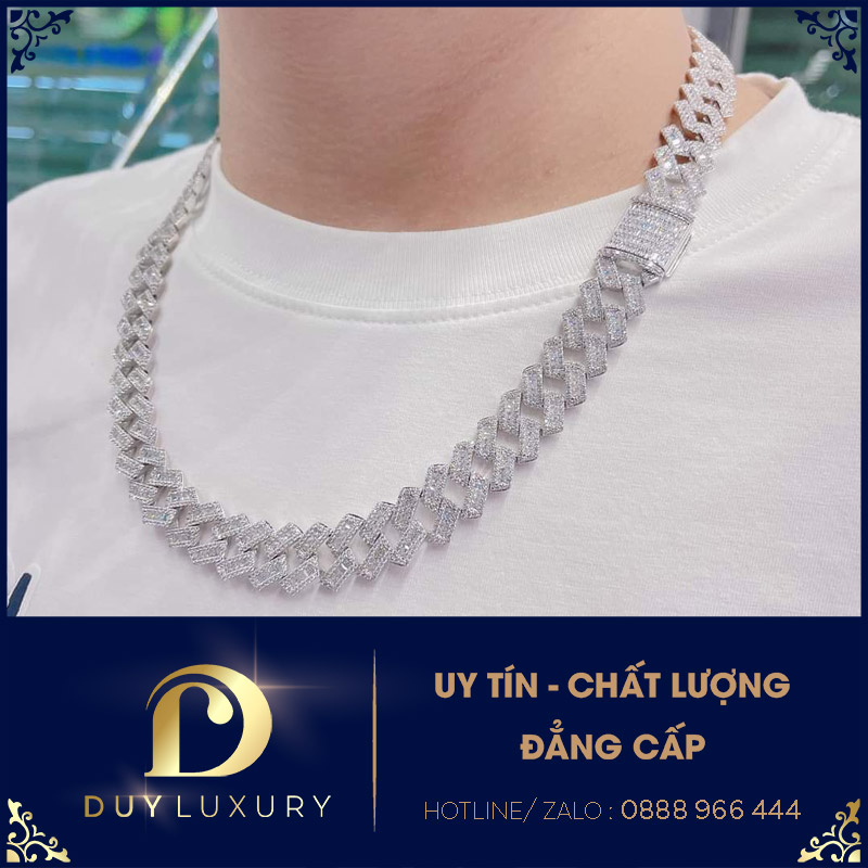 Vòng Cổ Nam Vàng Trắng 10k 14k 18k KIm Cương Moissanite 